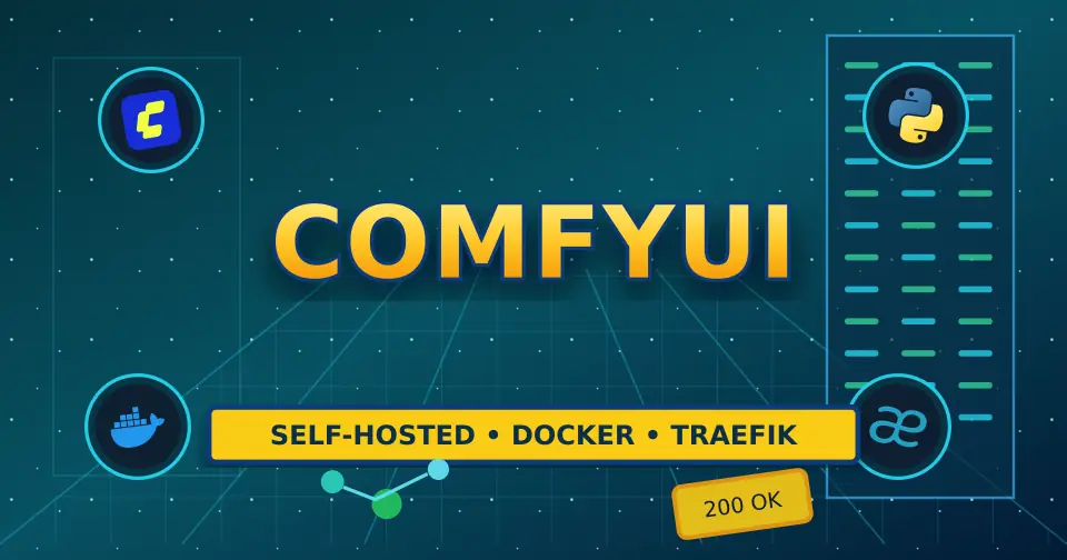 Bold dark service documentation poster for ComfyUI using only relevant service icons from the documented stack.