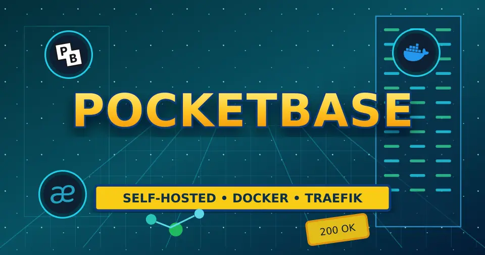Bold dark service documentation poster for PocketBase using only relevant service icons from the documented stack.