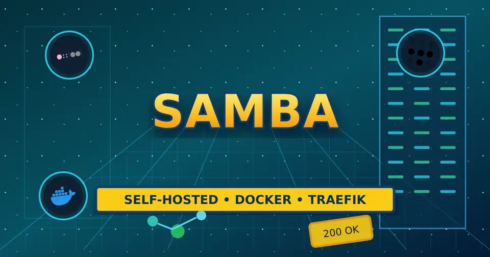 Bold dark service documentation poster for Samba over a private tailnet using relevant service icons from the documented stack.