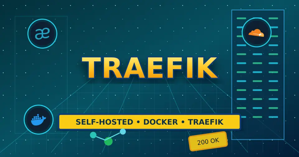 Bold dark service documentation poster for Traefik using only relevant service icons from the documented stack.