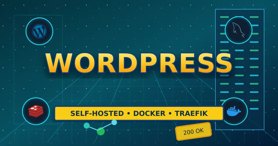 Bold dark service documentation poster for WordPress using only relevant service icons from the documented stack.